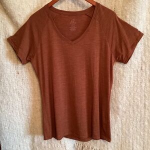 Woolx Mia Short-Sleeved top in copper stripe